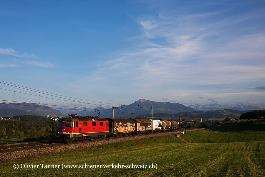 Re 4/4’’ 11342 im letzten Abendlicht auf dem Weg von Altdorf in den RBL.
