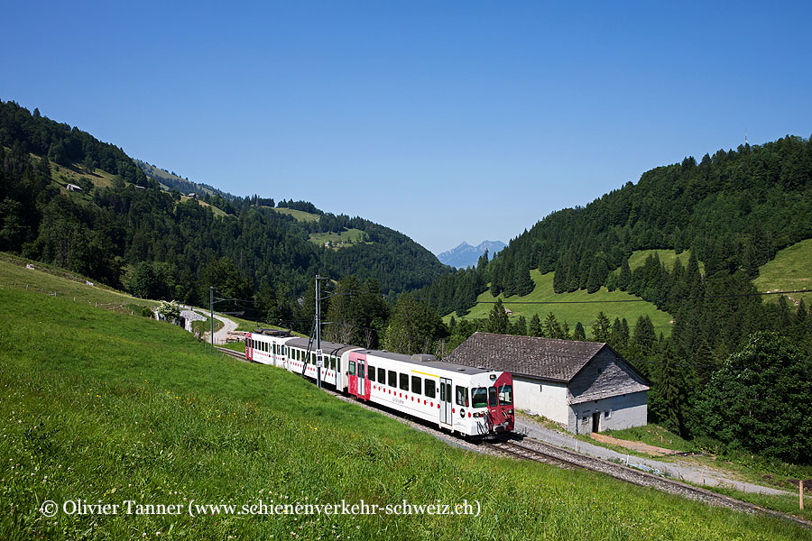 Regionalzug mit Be 4/4 121 als S50 Gruyères – Montbovon – Allières